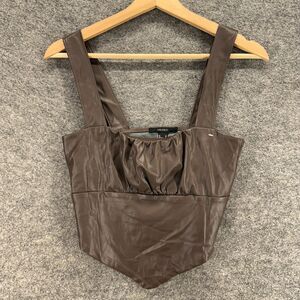 Forever 21 Cropped Top Women M Medium Brown Sleeveless Leather Wide Strap Casual